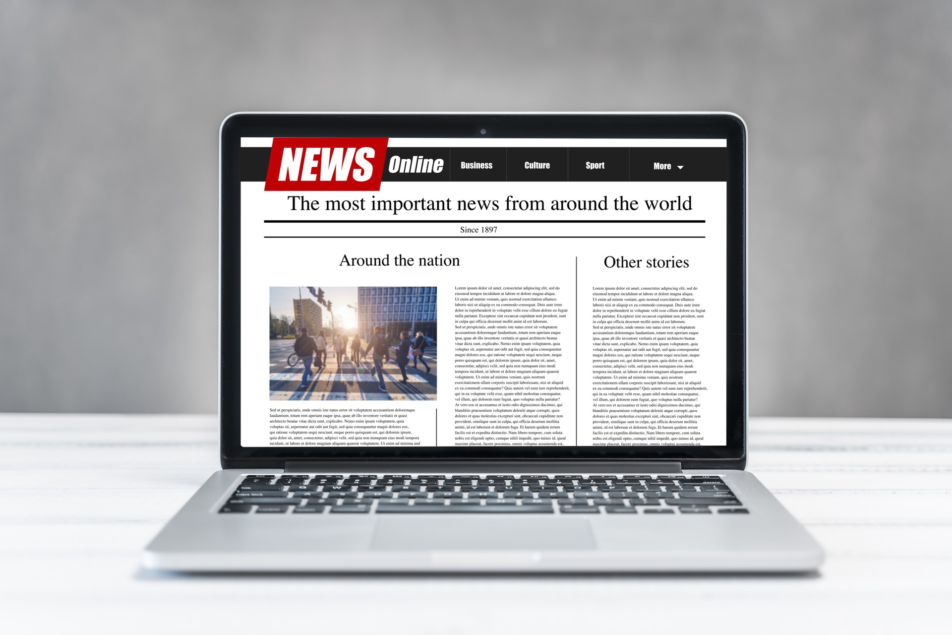 news on a computer screen. Mockup website. Newspaper and portal on internet